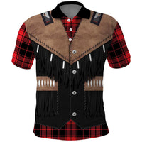 Western Cowboy Vest Style Polo Shirt Black Red Plaid Pattern - Wonder Print Shop
