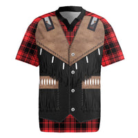 Western Cowboy Vest Style Rugby Jersey Black Red Plaid Pattern - Wonder Print Shop