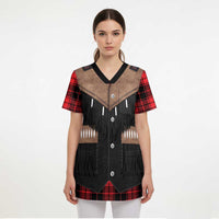 Western Cowboy Vest Style Scrub Top Black Red Plaid Pattern - Wonder Print Shop