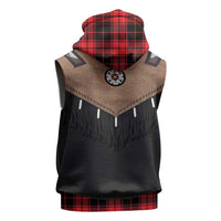 Western Cowboy Vest Style Sleeveless Zip Hoodie Black Red Plaid Pattern - Wonder Print Shop