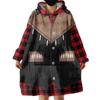 Western Cowboy Vest Style Wearable Blanket Hoodie Black Red Plaid Pattern - Wonder Print Shop