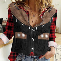 Western Cowboy Vest Style Women Casual Shirt Black Red Plaid Pattern - Wonder Print Shop