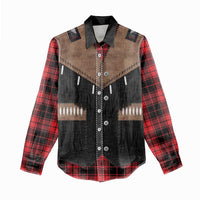 Western Cowboy Vest Style Women Casual Shirt Black Red Plaid Pattern - Wonder Print Shop
