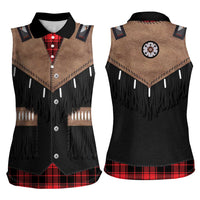 Western Cowboy Vest Style Women Sleeveless Polo Shirt Black Red Plaid Pattern - Wonder Print Shop
