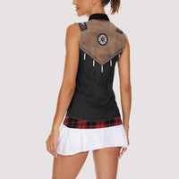 Western Cowboy Vest Style Women Sleeveless Polo Shirt Black Red Plaid Pattern - Wonder Print Shop