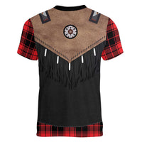 Western Cowboy Vest Style Women V-Neck T-Shirt Black Red Plaid Pattern - Wonder Print Shop