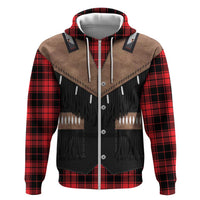 Western Cowboy Vest Style Zip Hoodie Black Red Plaid Pattern - Wonder Print Shop