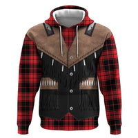 Western Cowboy Vest Style Zip Hoodie Black Red Plaid Pattern - Wonder Print Shop