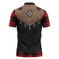 Western Cowboy Vest Style Zipper Polo Shirt Black Red Plaid Pattern - Wonder Print Shop