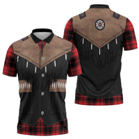 Western Cowboy Vest Style Zipper Polo Shirt Black Red Plaid Pattern - Wonder Print Shop