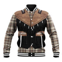 Western Cowboy Vest Style Baseball Jacket Brown Beige Plaid Pattern - Wonder Print Shop