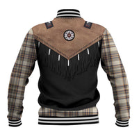 Western Cowboy Vest Style Baseball Jacket Brown Beige Plaid Pattern - Wonder Print Shop