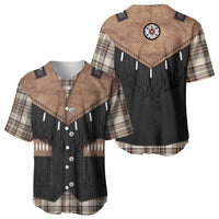 Western Cowboy Vest Style Baseball Jersey Brown Beige Plaid Pattern - Wonder Print Shop
