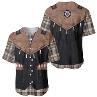 Western Cowboy Vest Style Baseball Jersey Brown Beige Plaid Pattern - Wonder Print Shop