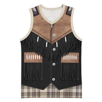 Western Cowboy Vest Style Basketball Jersey Brown Beige Plaid Pattern - Wonder Print Shop