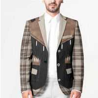 Western Cowboy Vest Style Blazer Brown Beige Plaid Pattern - Wonder Print Shop