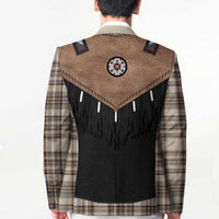 Western Cowboy Vest Style Blazer Brown Beige Plaid Pattern - Wonder Print Shop