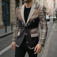 Western Cowboy Vest Style Blazer Brown Beige Plaid Pattern - Wonder Print Shop