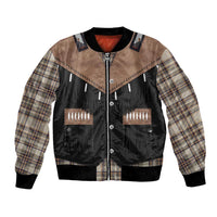Western Cowboy Vest Style Bomber Jacket Brown Beige Plaid Pattern - Wonder Print Shop