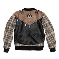 Western Cowboy Vest Style Bomber Jacket Brown Beige Plaid Pattern - Wonder Print Shop