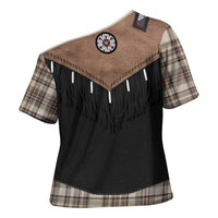 Western Cowboy Vest Style Cross Shoulder Shirt Brown Beige Plaid Pattern - Wonder Print Shop