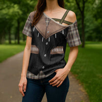Western Cowboy Vest Style Cross Shoulder Shirt Brown Beige Plaid Pattern - Wonder Print Shop