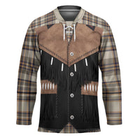 Western Cowboy Vest Style Hockey Jersey Brown Beige Plaid Pattern - Wonder Print Shop