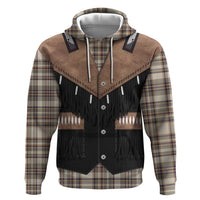 Western Cowboy Vest Style Hoodie Brown Beige Plaid Pattern - Wonder Print Shop