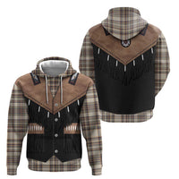 Western Cowboy Vest Style Hoodie Brown Beige Plaid Pattern - Wonder Print Shop