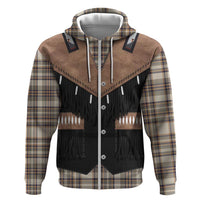 Western Cowboy Vest Style Hoodie Brown Beige Plaid Pattern - Wonder Print Shop
