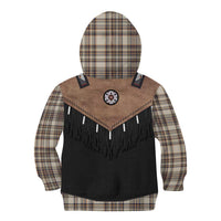 Western Cowboy Vest Style Kid Hoodie Brown Beige Plaid Pattern - Wonder Print Shop