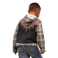 Western Cowboy Vest Style Kid Hoodie Brown Beige Plaid Pattern - Wonder Print Shop