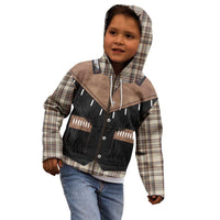 Western Cowboy Vest Style Kid Hoodie Brown Beige Plaid Pattern - Wonder Print Shop