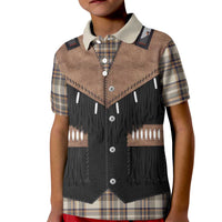 Western Cowboy Vest Style Kid Polo Shirt Brown Beige Plaid Pattern - Wonder Print Shop