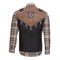 Western Cowboy Vest Style Long Sleeve Button Shirt Brown Beige Plaid Pattern - Wonder Print Shop