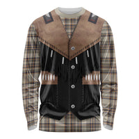 Western Cowboy Vest Style Long Sleeve Shirt Brown Beige Plaid Pattern - Wonder Print Shop