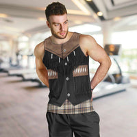 Western Cowboy Vest Style Men Tank Top Brown Beige Plaid Pattern - Wonder Print Shop