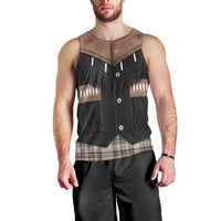 Western Cowboy Vest Style Men Tank Top Brown Beige Plaid Pattern - Wonder Print Shop