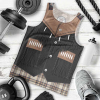 Western Cowboy Vest Style Men Tank Top Brown Beige Plaid Pattern - Wonder Print Shop