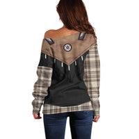 Western Cowboy Vest Style Off Shoulder Sweater Brown Beige Plaid Pattern - Wonder Print Shop