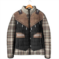 Western Cowboy Vest Style Padded Jacket Brown Beige Plaid Pattern - Wonder Print Shop