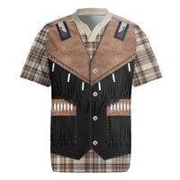 Western Cowboy Vest Style Rugby Jersey Brown Beige Plaid Pattern - Wonder Print Shop