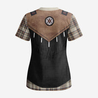 Western Cowboy Vest Style Scrub Top Brown Beige Plaid Pattern - Wonder Print Shop
