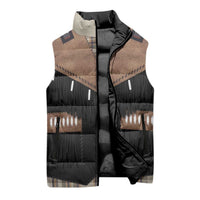 Western Cowboy Vest Style Sleeveless Puffer Jacket Brown Beige Plaid Pattern - Wonder Print Shop