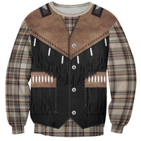 Western Cowboy Vest Style Sweatshirt Brown Beige Plaid Pattern - Wonder Print Shop