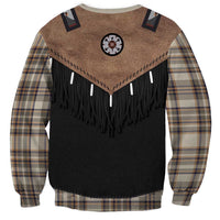 Western Cowboy Vest Style Sweatshirt Brown Beige Plaid Pattern - Wonder Print Shop