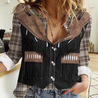 Western Cowboy Vest Style Women Casual Shirt Brown Beige Plaid Pattern - Wonder Print Shop