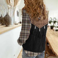 Western Cowboy Vest Style Women Casual Shirt Brown Beige Plaid Pattern - Wonder Print Shop