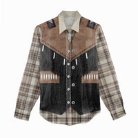 Western Cowboy Vest Style Women Casual Shirt Brown Beige Plaid Pattern - Wonder Print Shop