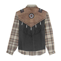 Western Cowboy Vest Style Women Casual Shirt Brown Beige Plaid Pattern - Wonder Print Shop
